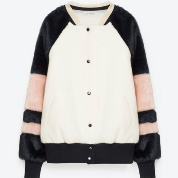 ZARA faux fur bomber varsity jacket - Picture 2 of 5